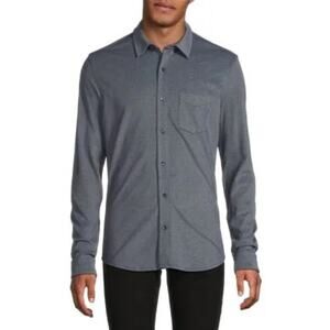 Ben Sherman Solid Knit Button Down Shirt in Heather Navy Blue size Medium